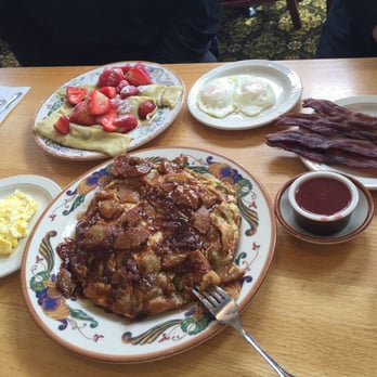 Oak Table Cafe - Apple pancake, strawberry crepes, added on eggs and Thick bacon! - New American Near Me - Silverdale, Washington Oak Table Cafe - Apple pancake, strawberry crepes, added on eggs and Thick bacon! - New American Near Me - Silverdale, Washington