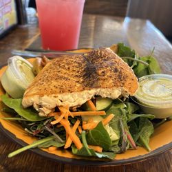 Laguna Burger - Grilled Salmon Salad and prickly pear lemonade