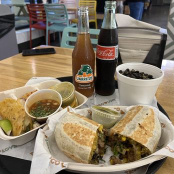 Taco Love - (3) Birria Taco (Birria de Res), Steak Burrito (Carne Asada), Rice and beans, Jarritos (Mandarin), Mexican Coca-Cola - Tacos Near Me - Davie, Florida
