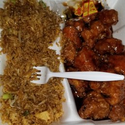 Orange chicken and chicken fried rice.