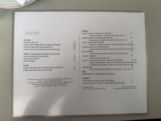 Menu photo 1 Celeste Somerville, MA Menu photo 1 Celeste Somerville, MA