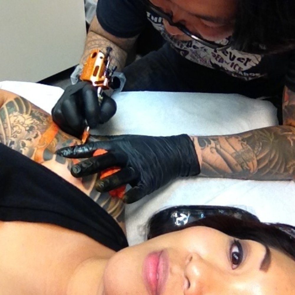 Onizuka Tattoo - Half sleeve Shishi/Fu Dog by Jakoh - Tattoo Near Me - Gardena, California Onizuka Tattoo - Half sleeve Shishi/Fu Dog by Jakoh - Tattoo Near Me - Gardena, California