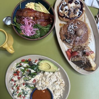 Snooze, an A.M. Eatery - Egg white scramble, BLT protein scramble, Pancake Flight Customized - Breakfast & Brunch Near Me - San Diego, California Snooze, an A.M. Eatery - Egg white scramble, BLT protein scramble, Pancake Flight Customized - Breakfast & Brunch Near Me - San Diego, California
