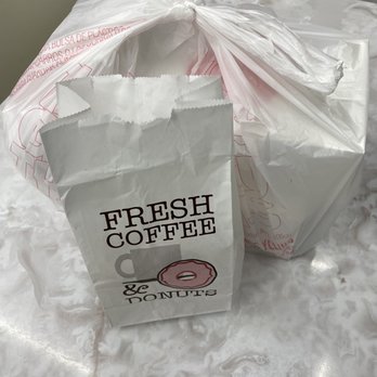 Honey Donuts - a bag of fresh coffee - Donuts Near Me - Richardson, Texas