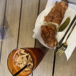 Coconut and Mac Nut Milk Latter and Ham and Cheese Croissant