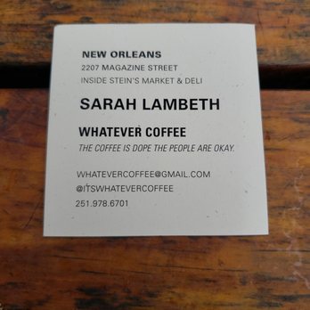 Whatever Coffee - a business card on a wooden table - Coffee & Tea Near Me - New Orleans, Louisiana Whatever Coffee - a business card on a wooden table - Coffee & Tea Near Me - New Orleans, Louisiana