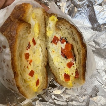 Telegraphe Cafe - Eggs n roasted peppers on a croissant - Coffee & Tea Near Me - New York, New York Telegraphe Cafe - Eggs n roasted peppers on a croissant - Coffee & Tea Near Me - New York, New York