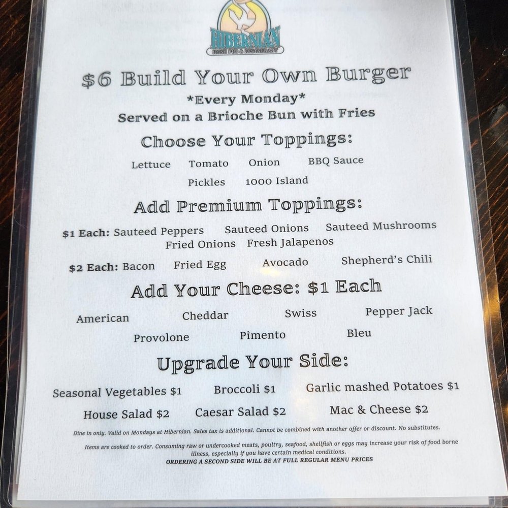 Hibernian Restaurant & Pub - Lunch menu. - Irish Near Me - Raleigh, North Carolina Hibernian Restaurant & Pub - Lunch menu. - Irish Near Me - Raleigh, North Carolina