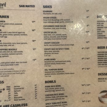 HiroNori Craft Ramen - Menu with pricing - Noodles Near Me - San Mateo, California