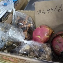 Cambodian Oriental Store - Clockwise: Fresh Turmeric, Fresh Dragon Fruit, Fresh Ginger