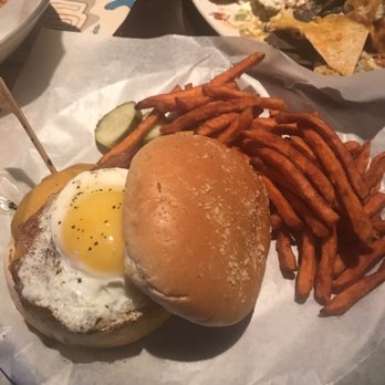 Yard House - Bbq BBQ Bacon Cheddar Burger* with sweet potato fries - New American Near Me - Yonkers, New York Yard House - Bbq BBQ Bacon Cheddar Burger* with sweet potato fries - New American Near Me - Yonkers, New York