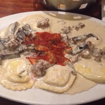 Mama's - Ravioli with portobello mushroom slices and crumbled sausage. - Pizza Near Me - Copiague, New York