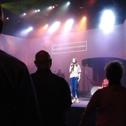 The Creek Church - The words are posted on the wall and is in large Front.