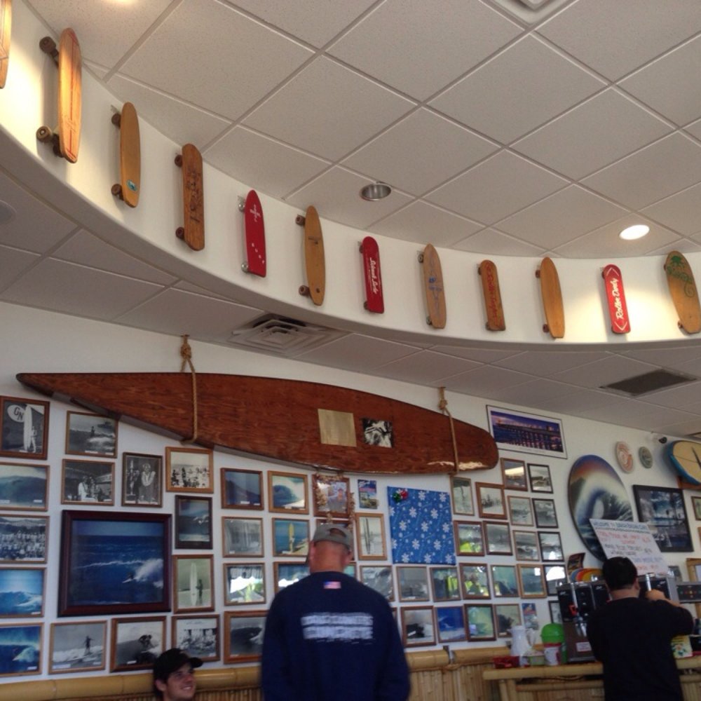 Beach Break Cafe - The place is filled with skateboards and pictures of surfers. - Breakfast & Brunch Near Me - Oceanside, California