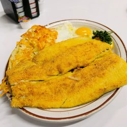 Old River Grill at the Marketplace - And she's stuck on her four-track But I can't get through to his one-track mind  Pan Fried Trout & Eggs to Trout Grand Finale (first time)