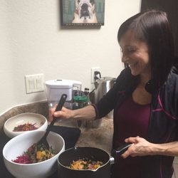 Healthy cooking lesson for a weight loss client.