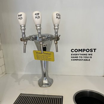 Clover Food Lab - Compost station and water options. - New American Near Me - Cambridge, Massachusetts Clover Food Lab - Compost station and water options. - New American Near Me - Cambridge, Massachusetts