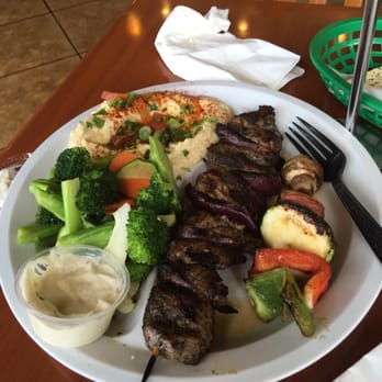 Chicken Maison - Lamb kebab plate with hummus. The pittas were very good. Lamb slightly crispy - Mediterranean Near Me - Gardena, California