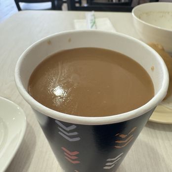 Six Ping Teamenjoin - Peanut Rice Milk (hot) 熱米漿 in a takeout cup - Taiwanese Near Me - Houston, Texas Six Ping Teamenjoin - Peanut Rice Milk (hot) 熱米漿 in a takeout cup - Taiwanese Near Me - Houston, Texas