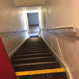The stairs looking down leaving the tap room. Yikes!!