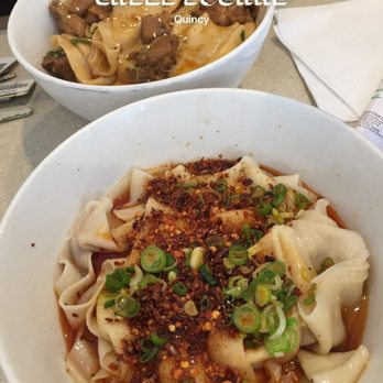 Chili Square - Top: Spicy Chicken Biang Biang Noodles Bottom: Spicy Oil Biang Biang Noddles - Chinese Near Me - Quincy, Massachusetts