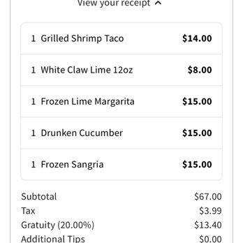 Bar VIDA - Reston - Toasttab check from menu. - Cocktail Bars Near Me - Reston, Virginia