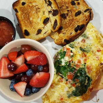 The Granary - Spinach and tomato omelette with fruit - Coffee & Tea Near Me - Bradenton, Florida