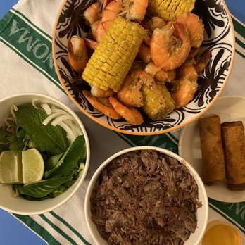 RollPlay Rosslyn - shrimp with "oh dang", Spicy Oxtail Pho, imperial rolls (takeout) - Vietnamese Near Me - Arlington, Virginia