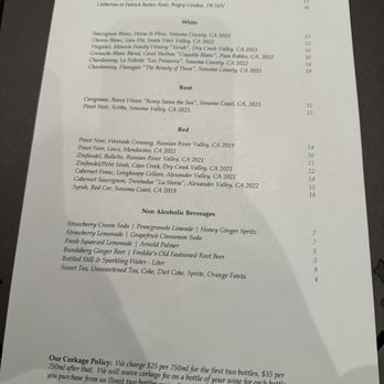 Sweet T's Restaurant + Bar - Wine menu 2024 - Southern Near Me - Windsor, California