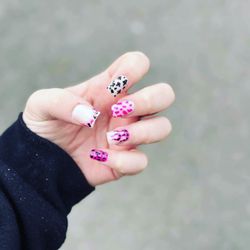 Yours Not Mine Nails - Cow print frenchie and flames with associated designs! In love!