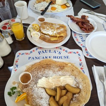 Paula's Pancake House - Paula's Special, Golden Brown French Toast, Chicken Fried Steak and eggs, sides of bacon :) - Breakfast & Brunch Near Me - Solvang, California