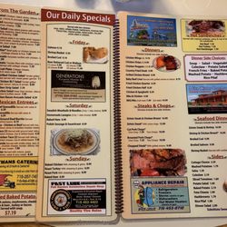 Tomahawk Family Restaurant - Dinner menu