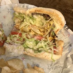 Jimmy John's - Roasted beef, I think, and cheddar, I also think because you can't see much of either.