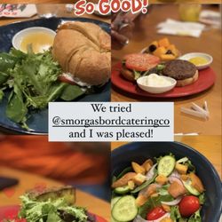 Smorgasbord Catering - Quiche, chicken salad sandwich, burger, mojito