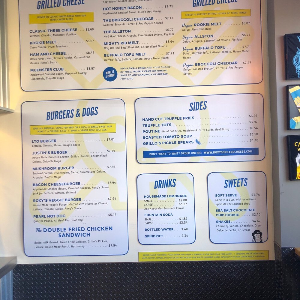 Roxy's Grilled Cheese - menu - Sandwiches Near Me - Cambridge, Massachusetts Roxy's Grilled Cheese - menu - Sandwiches Near Me - Cambridge, Massachusetts