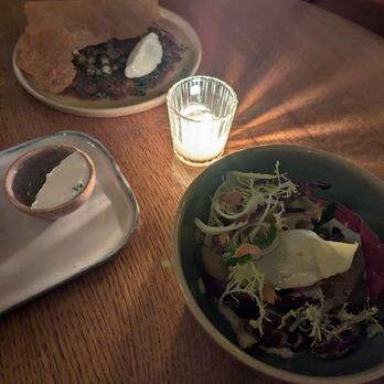 Crown Shy - Pear and chicory salad, kibbeh with lavash - New American Near Me - New York, New York