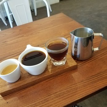 Horizon Line Coffee - My coffee flight with milk I requested and didn't even need! So good!! - Coffee Roasteries Near Me - Des Moines, Iowa Horizon Line Coffee - My coffee flight with milk I requested and didn't even need! So good!! - Coffee Roasteries Near Me - Des Moines, Iowa
