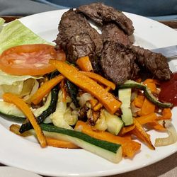 Steak Tip Salad with a side of mixed veggies