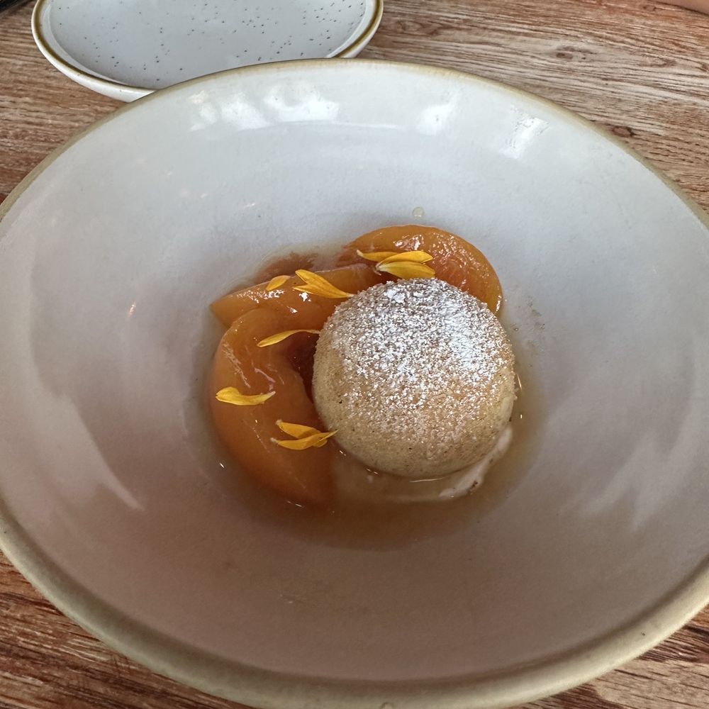 Rustic Canyon - Poached semolina dumpling with peaches. - Wine Bars Near Me - Santa Monica, California Rustic Canyon - Poached semolina dumpling with peaches. - Wine Bars Near Me - Santa Monica, California