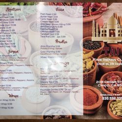 Taj Indian Cuisine - Menu #2 (As of 4/24/25)