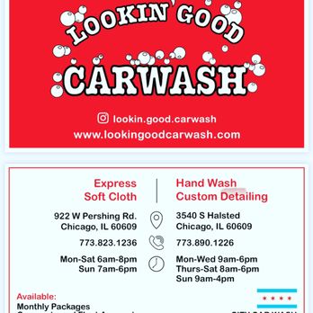 Lookin’ Good Express - Updated business card for both locations with hours of operation - Car Wash Near Me - Chicago, Illinois