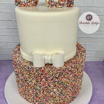 Chocolate Lady’s Confections - Birthday cake with vanilla buttercream with sprinkles for a baby shower - Custom Cakes Near Me
