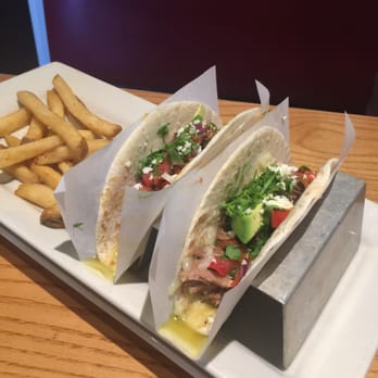 Chili's - My daughter's lunch - Top Shelf Tacos (carnitas). This came with a choice of a side salad or soup. - American Near Me - Lewisville, Texas