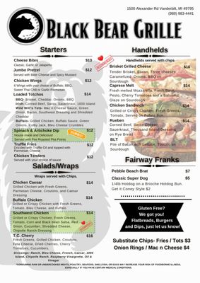 Menu photo 1 Black Bear Bar and Grille Vanderbilt, MI