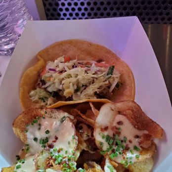 Taste Buzz Food Tours - BBQ brisket taco with homemade chips that were awesome - Food Tours Near Me - Las Vegas, Nevada Taste Buzz Food Tours - BBQ brisket taco with homemade chips that were awesome - Food Tours Near Me - Las Vegas, Nevada
