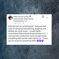 Glitter Bomb Entertainment - No one leaves real reviews on Yelp for us so we are sharing our actice facebook page reviews here !