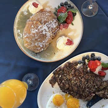 A La Turka - Brunch: Rib eye steak and eggs Pancakes Peach Bellini Mimosa - Turkish Near Me - New York, New York A La Turka - Brunch: Rib eye steak and eggs Pancakes Peach Bellini Mimosa - Turkish Near Me - New York, New York