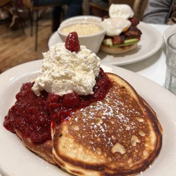 Briarpatch Restaurant - Raspberry & Lemon Cream pancakes and California Benedict with grits. - American Near Me - Winter Park, Florida