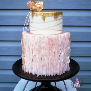 Pixie Cake Art - Ballet inspired gold and pink ruffle cake - Custom Cakes Near Me