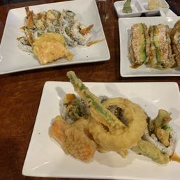 Crazy boy roll, vegetable tempura, and Shrimp Tempura